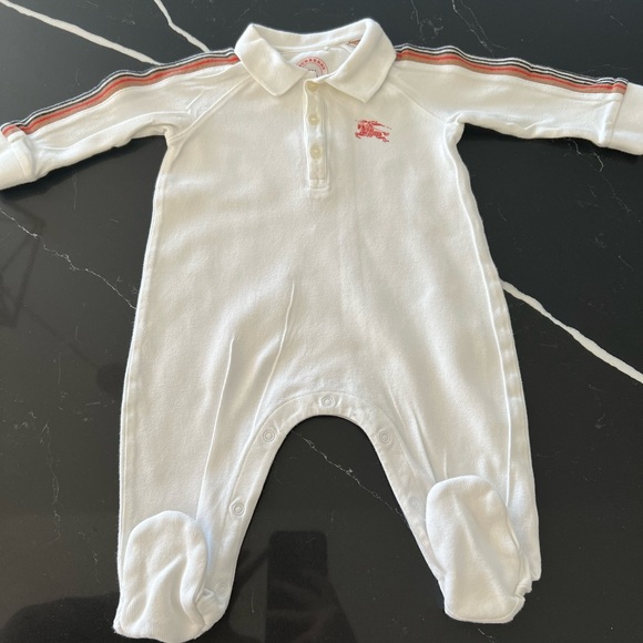 Burberry White One Piece with Red and Black Stripes